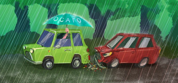 машины на дороге под зонтиком с осаго